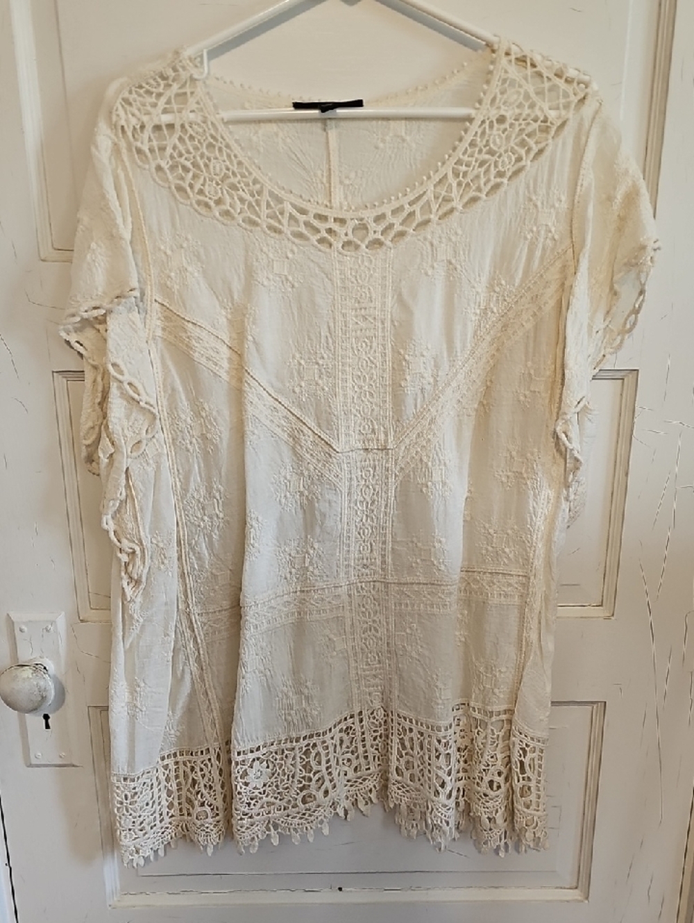 Lane Bryant Cream Crochet Trim Boho Blouse